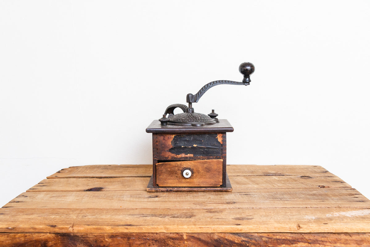 Vintage Coffee Grinder Wood With Copper Front Farmhouse Kitchen Decor Made  in West Germany 