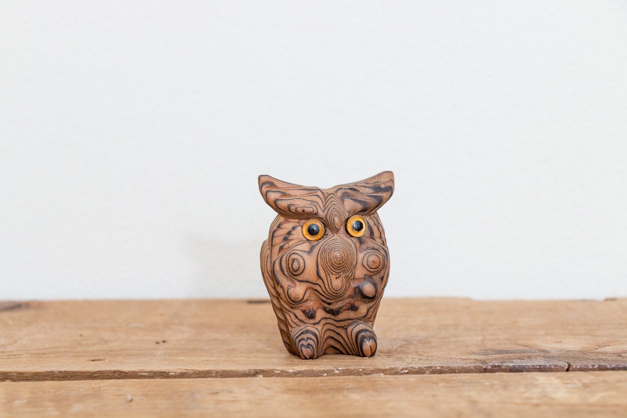 Wooden Owl Figurine Vintage Made in Japan Shelf Decor