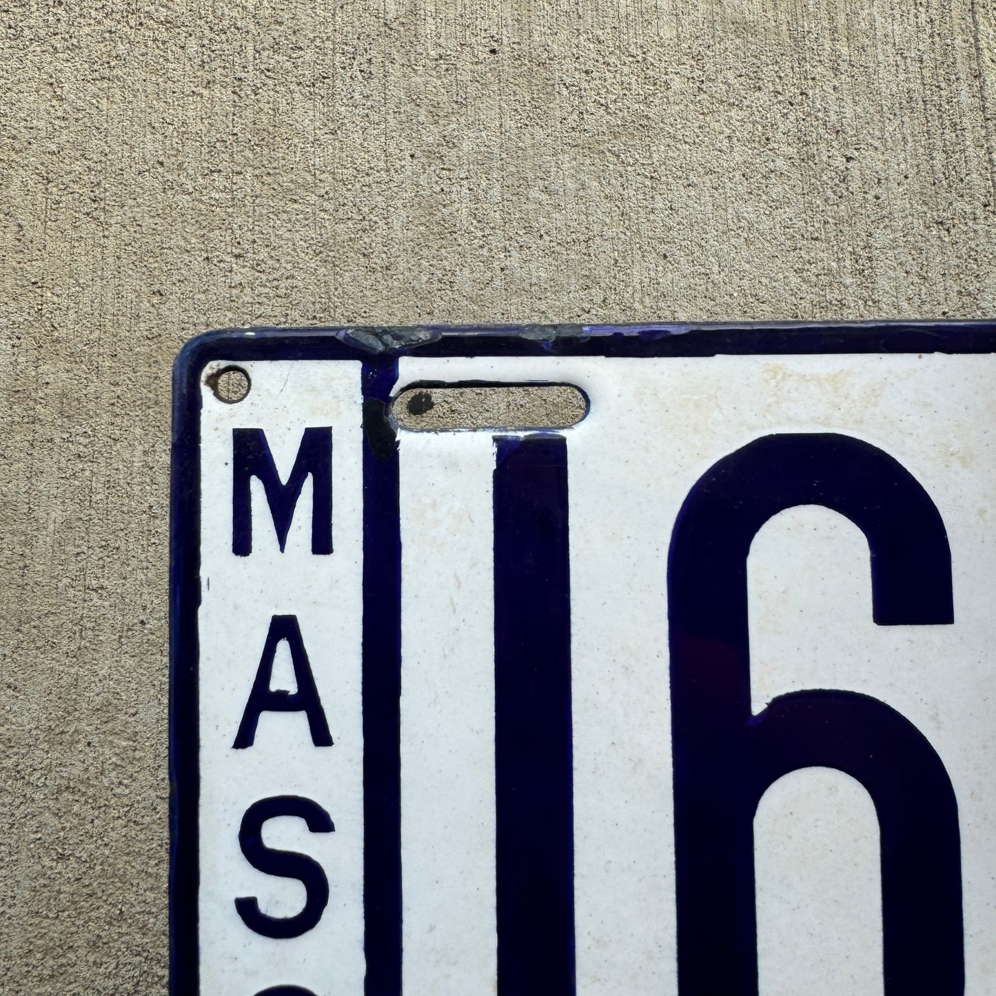 1908 Massachusetts Porcelain License Plate with Great Number 16000