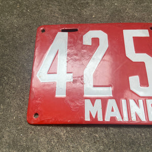 1909 Maine Porcelain License Plate Vintage Red Auto Collectible 4250