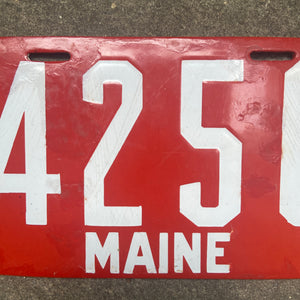 1909 Maine Porcelain License Plate Vintage Red Auto Collectible 4250