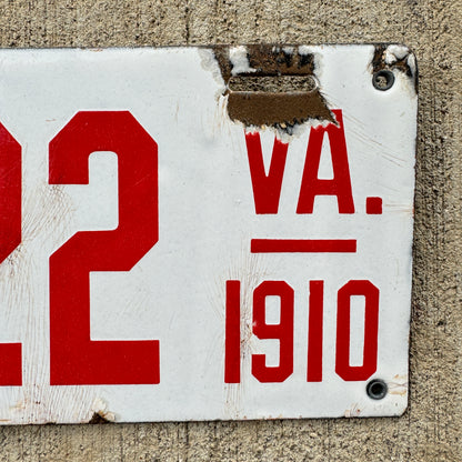 1910 Virginia Porcelain License Plate 1122 High Quality