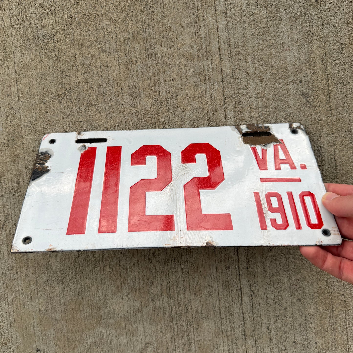 1910 Virginia Porcelain License Plate 1122 High Quality