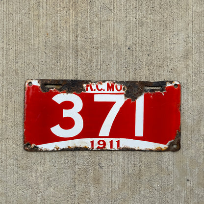 1911 Kansas City Missouri Porcelain License Plate 371 Early Auto Decor