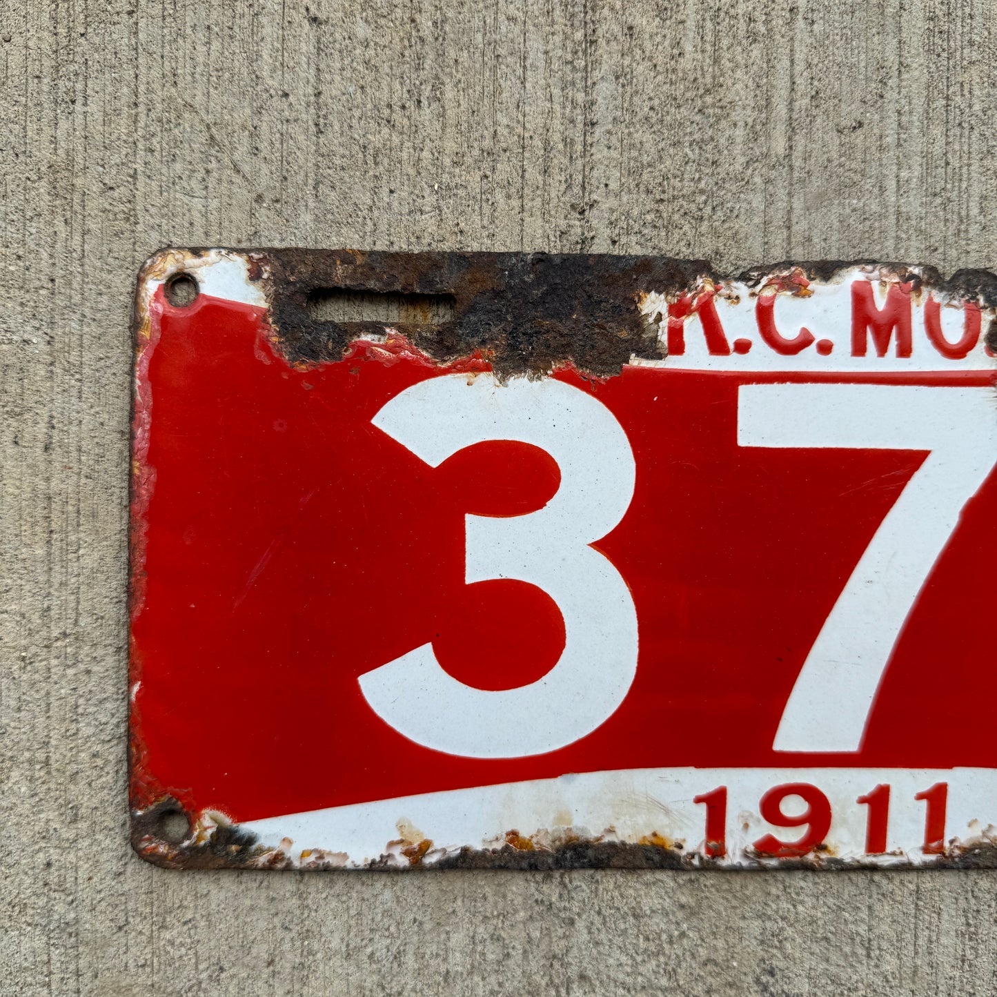 1911 Kansas City Missouri Porcelain License Plate 371 Early Auto Decor