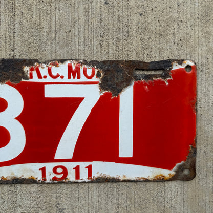 1911 Kansas City Missouri Porcelain License Plate 371 Early Auto Decor