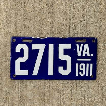 1911 Virginia Porcelain License Plate 2715 High Quality