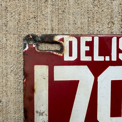 1912 Delaware Porcelain License Plate 1784 Red White Auto History