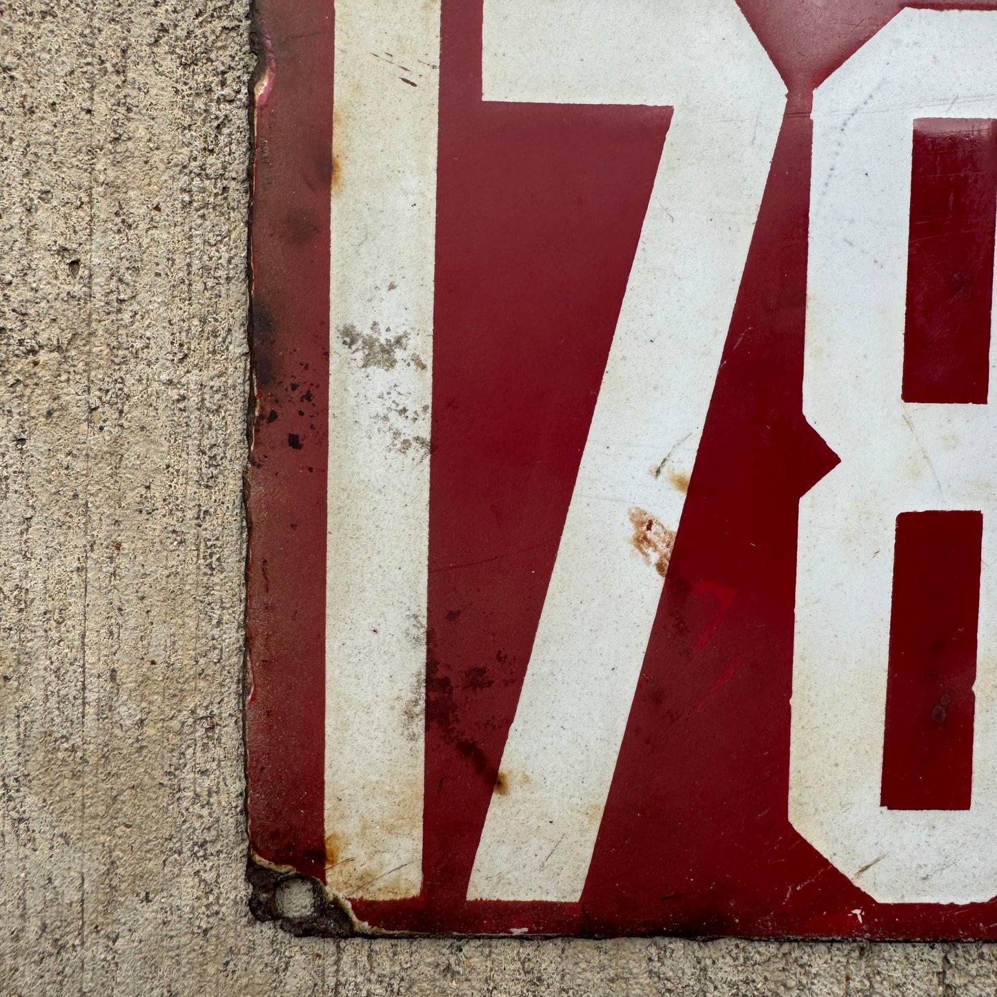 1912 Delaware Porcelain License Plate 1784 Red White Auto History