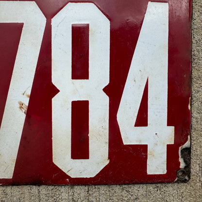 1912 Delaware Porcelain License Plate 1784 Red White Auto History