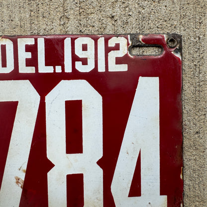 1912 Delaware Porcelain License Plate 1784 Red White Auto History