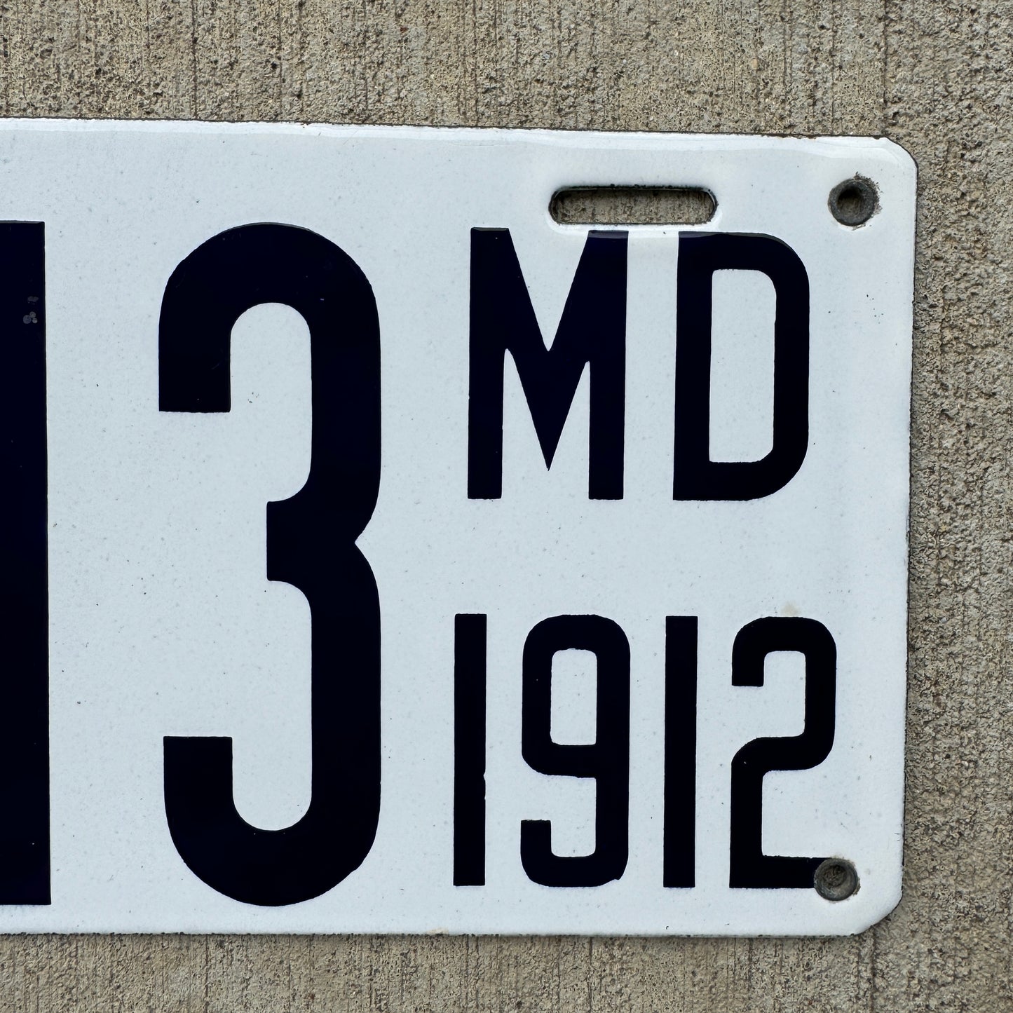 1912 Maryland Porcelain License Plate 9113 Early Automotive Decor