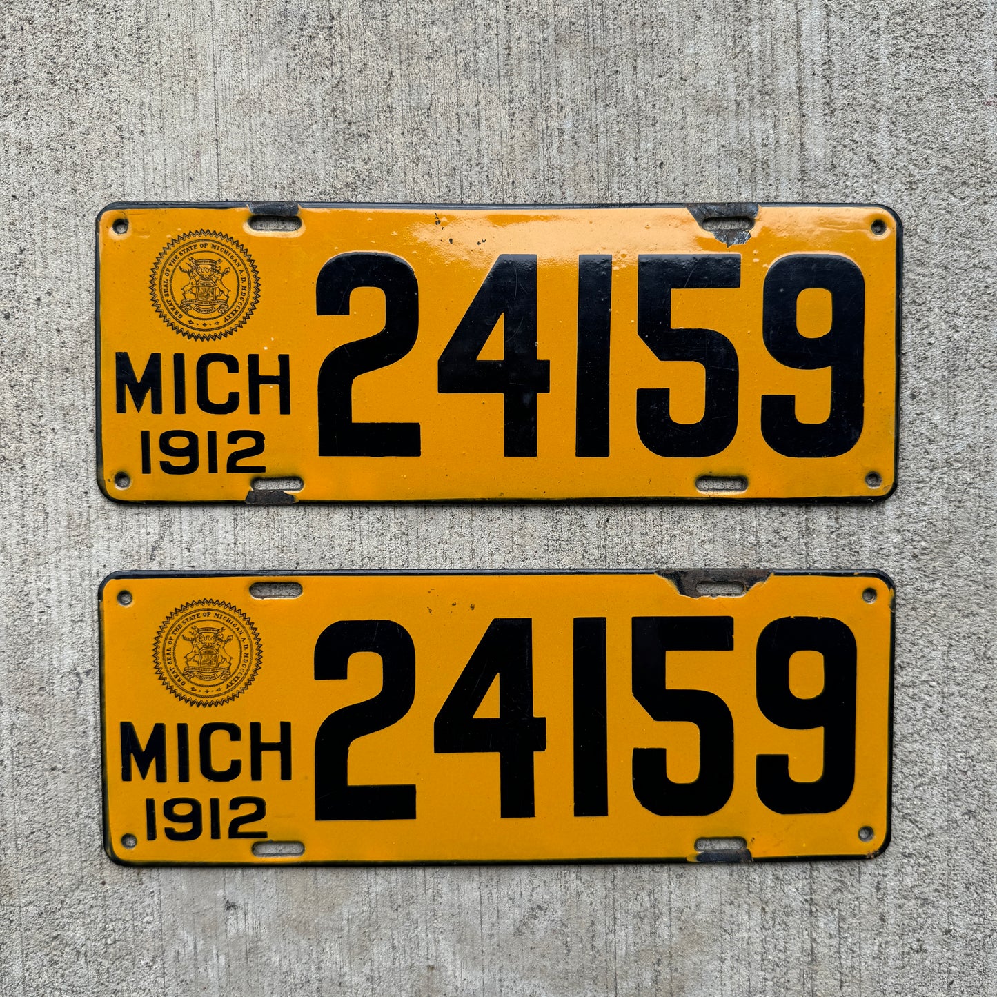 1912 Michigan Porcelain License Plate Pair 24159