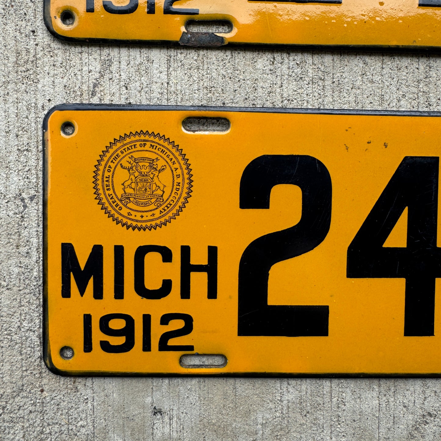 1912 Michigan Porcelain License Plate Pair 24159