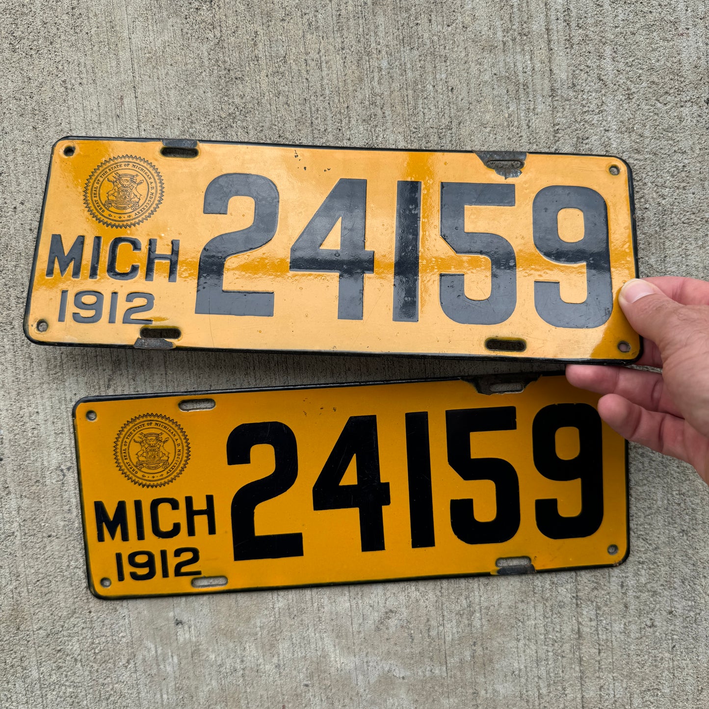 1912 Michigan Porcelain License Plate Pair 24159