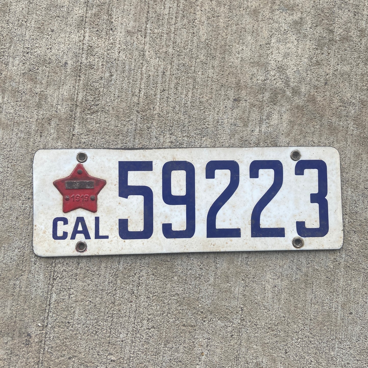 1916 California Porcelain License Plate with 1919 Star Tab Vintage Auto Collectible 59223