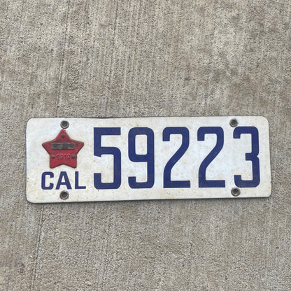 1916 California Porcelain License Plate with 1919 Star Tab Vintage Auto Collectible 59223