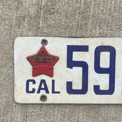 1916 California Porcelain License Plate with 1919 Star Tab Vintage Auto Collectible 59223