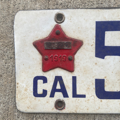 1916 California Porcelain License Plate with 1919 Star Tab Vintage Auto Collectible 59223