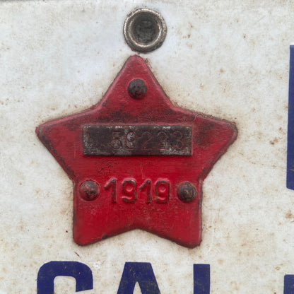 1916 California Porcelain License Plate with 1919 Star Tab Vintage Auto Collectible 59223