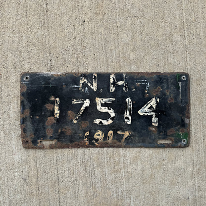 1916 New Hampshire Porcelain License Plate 13022 Reused for 1917 17514