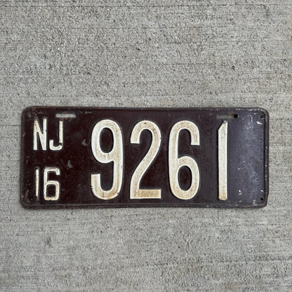 1916 New Jersey License Plate Nice Low Number Digit NJ Low Number 4 Digit 9261