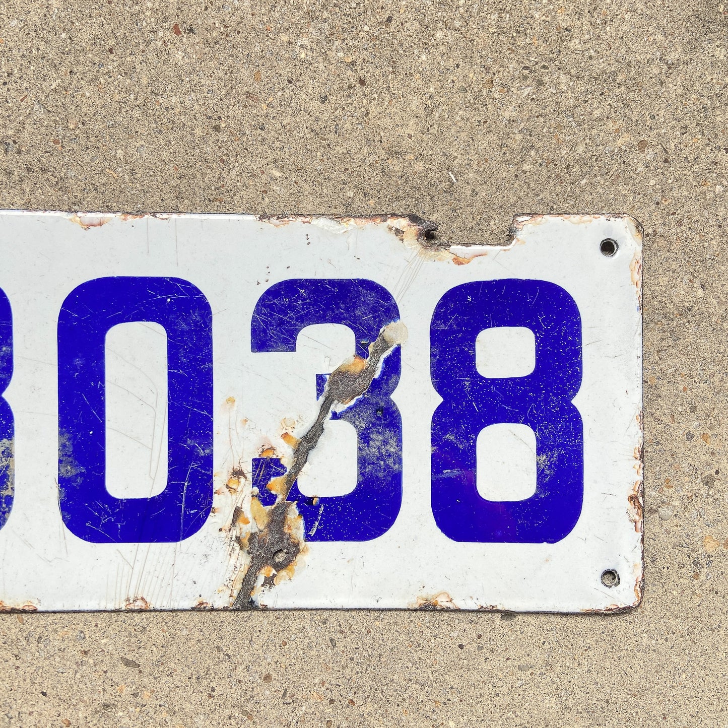 1916 Wyoming Porcelain License Plate 3038 White Blue Garage Decor