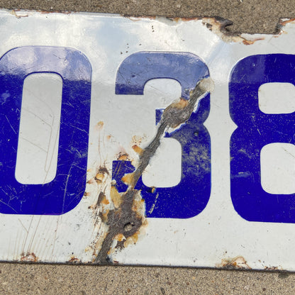 1916 Wyoming Porcelain License Plate 3038 White Blue Garage Decor