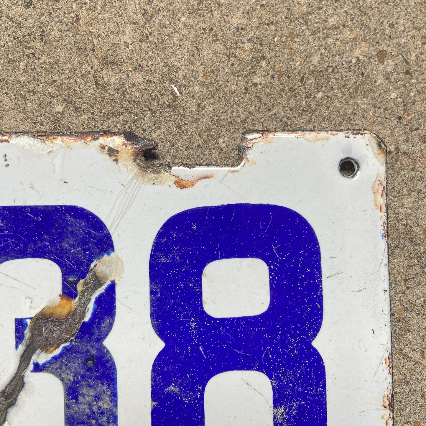 1916 Wyoming Porcelain License Plate 3038 White Blue Garage Decor