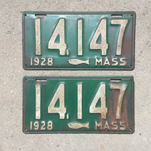 Load image into Gallery viewer, 1928 Massachusetts License Plate Pair Cod Fish Garage Decor
