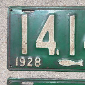 1928 Massachusetts License Plate Pair Cod Fish Garage Decor