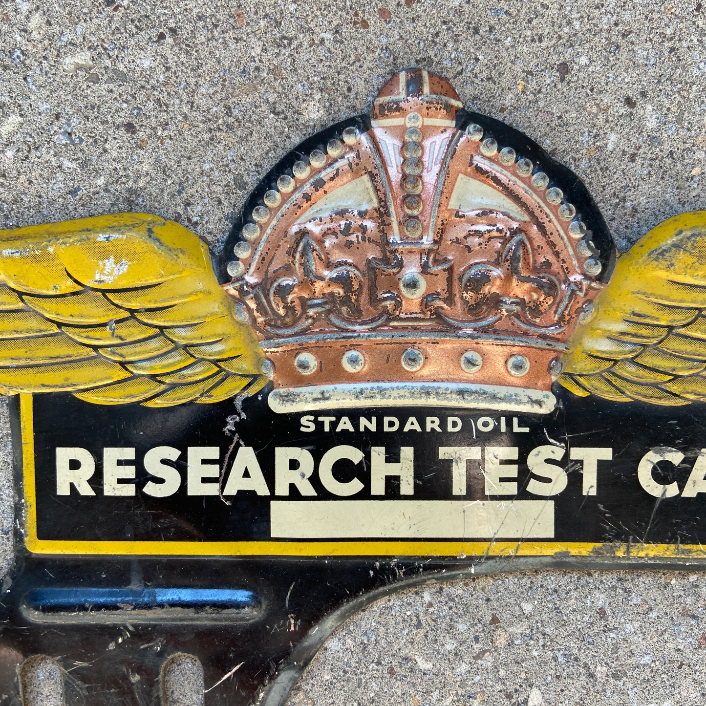 1930s Standard Oil License Plate Topper Research Test Car Gas Oil Collectible