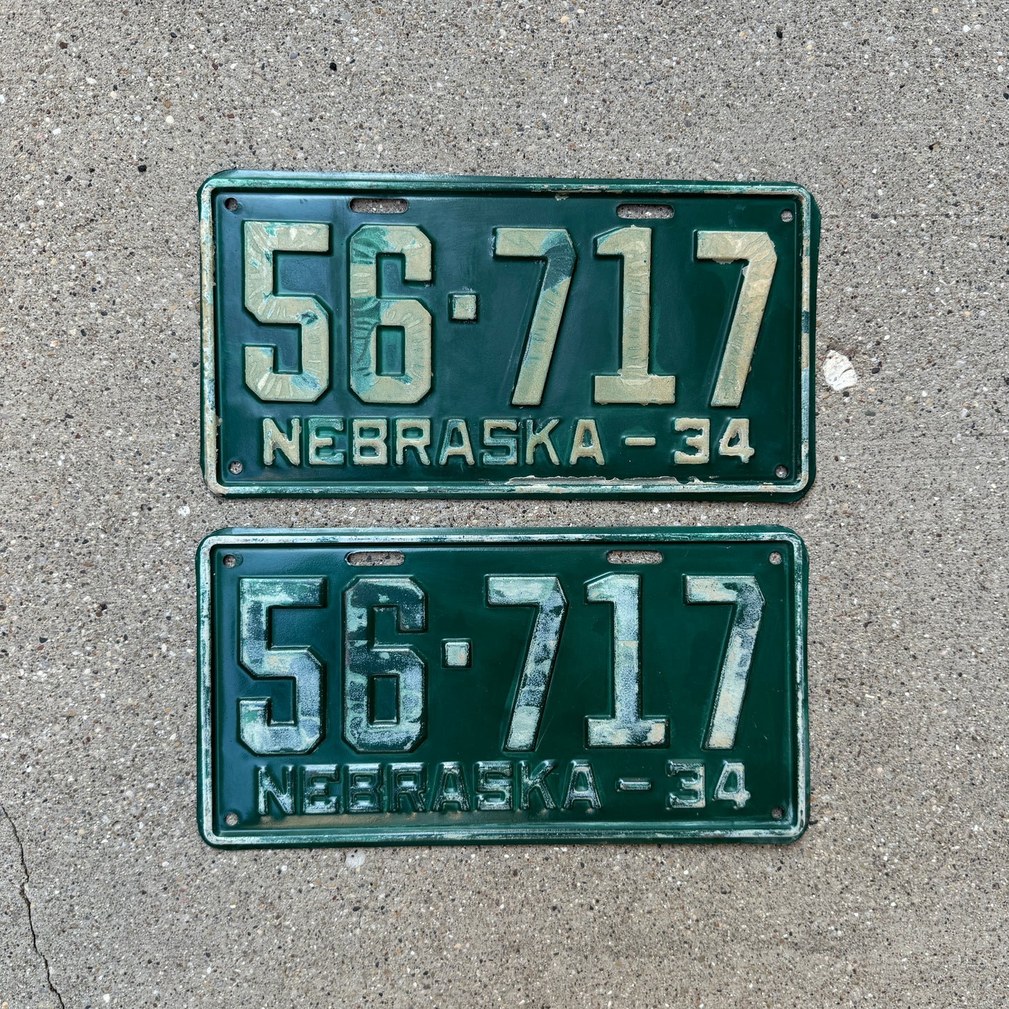 1934 Nebraska License Plate Pair 56-717 Classic Car YOM DMV Clear