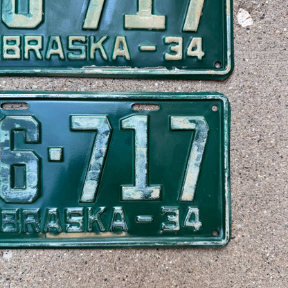 1934 Nebraska License Plate Pair 56-717 Classic Car YOM DMV Clear