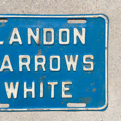 1936 Election Landon Barrows White License Plate Maine Political President Booster