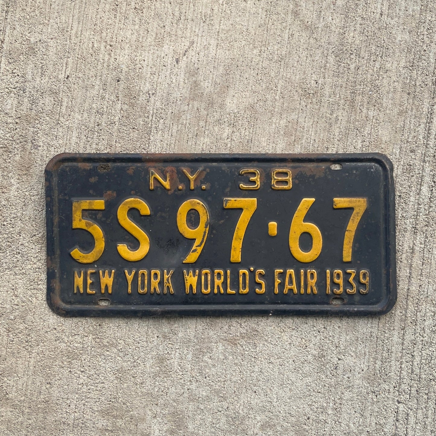 1938 New York License Plate 1939 World's Fair Wall Decor 5S9767