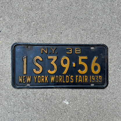 1938 New York License Plate 1939 World's Fair Wall Decor 1S39-56