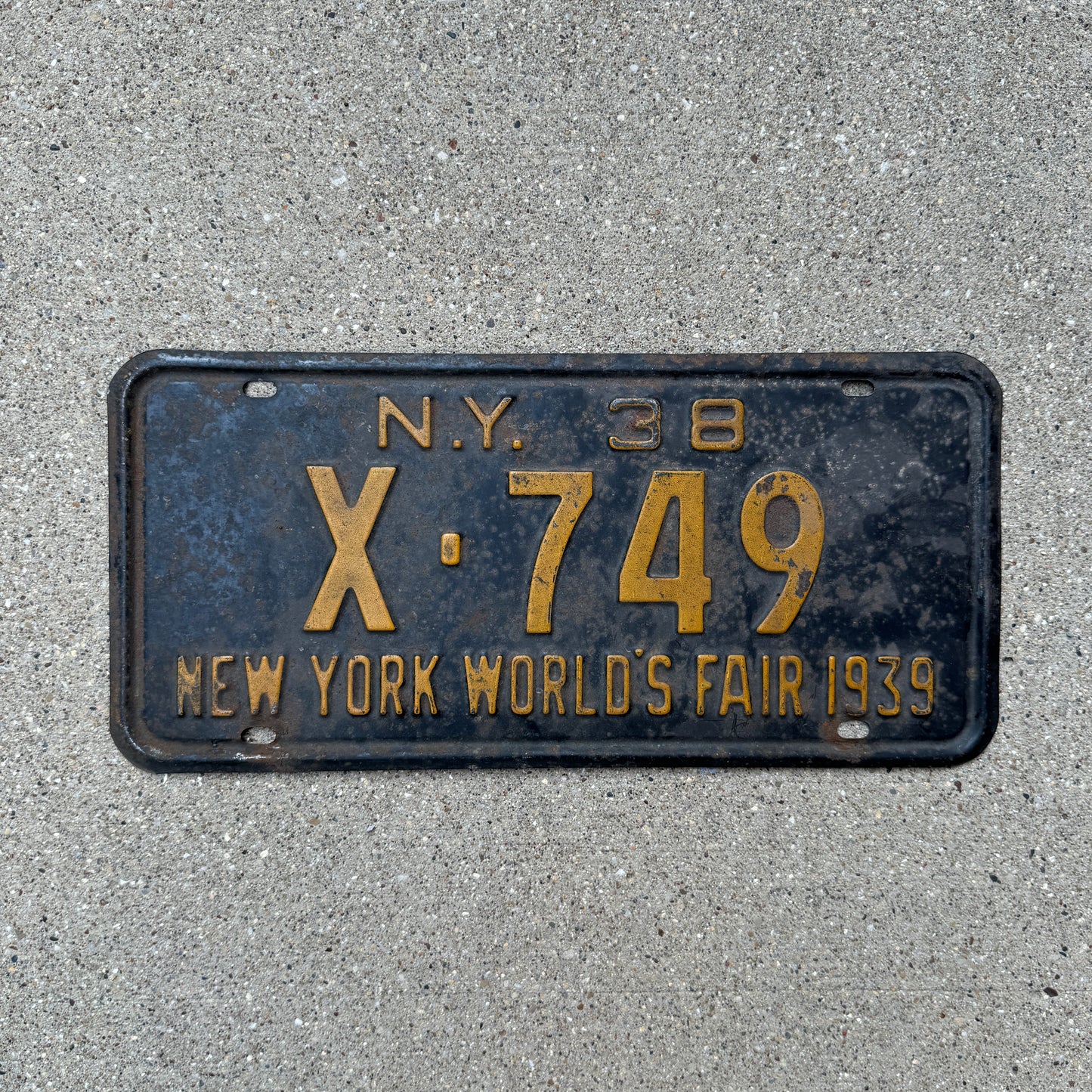 1938 New York License Plate 1939 World's Fair Wall Decor X 749