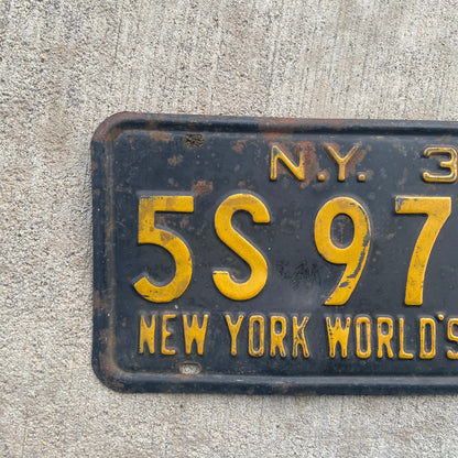 1938 New York License Plate 1939 World's Fair Wall Decor 5S9767