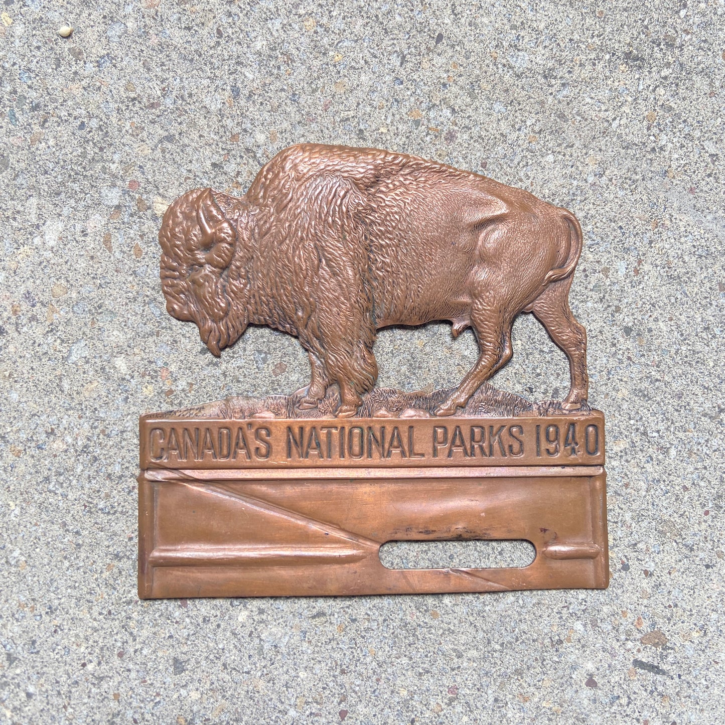 1940 Canada's National Parks Copper Bison Radiator Badge License Plate Topper