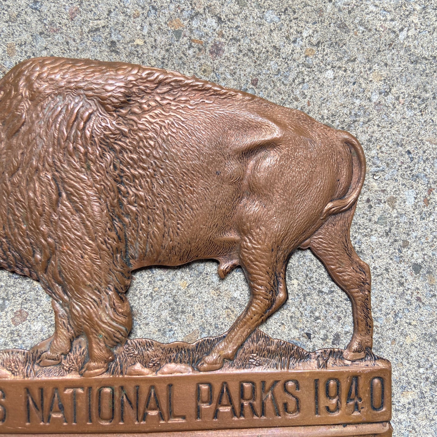 1940 Canada's National Parks Copper Bison Radiator Badge License Plate Topper