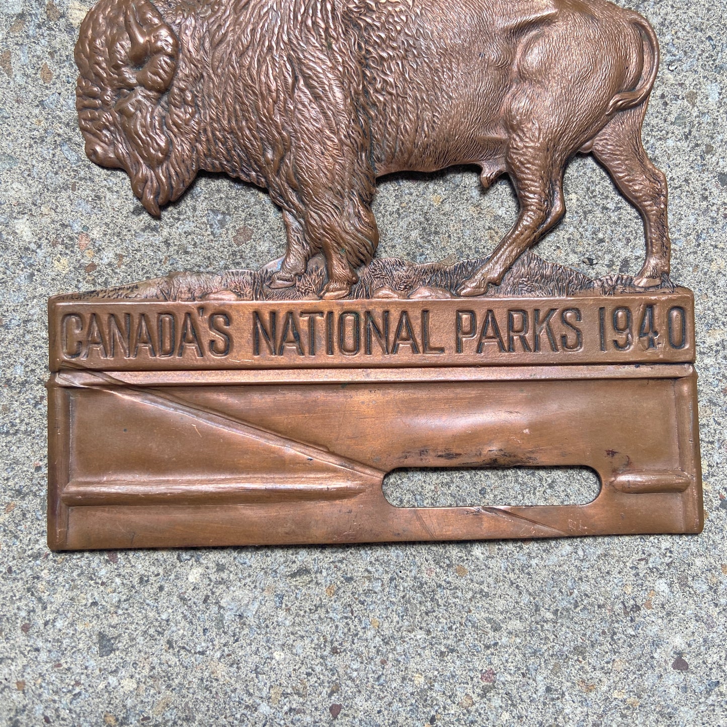 1940 Canada's National Parks Copper Bison Radiator Badge License Plate Topper