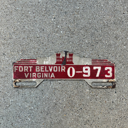 1940 Era Fort Belvoir Virginia License Plate Topper | Vintage Military