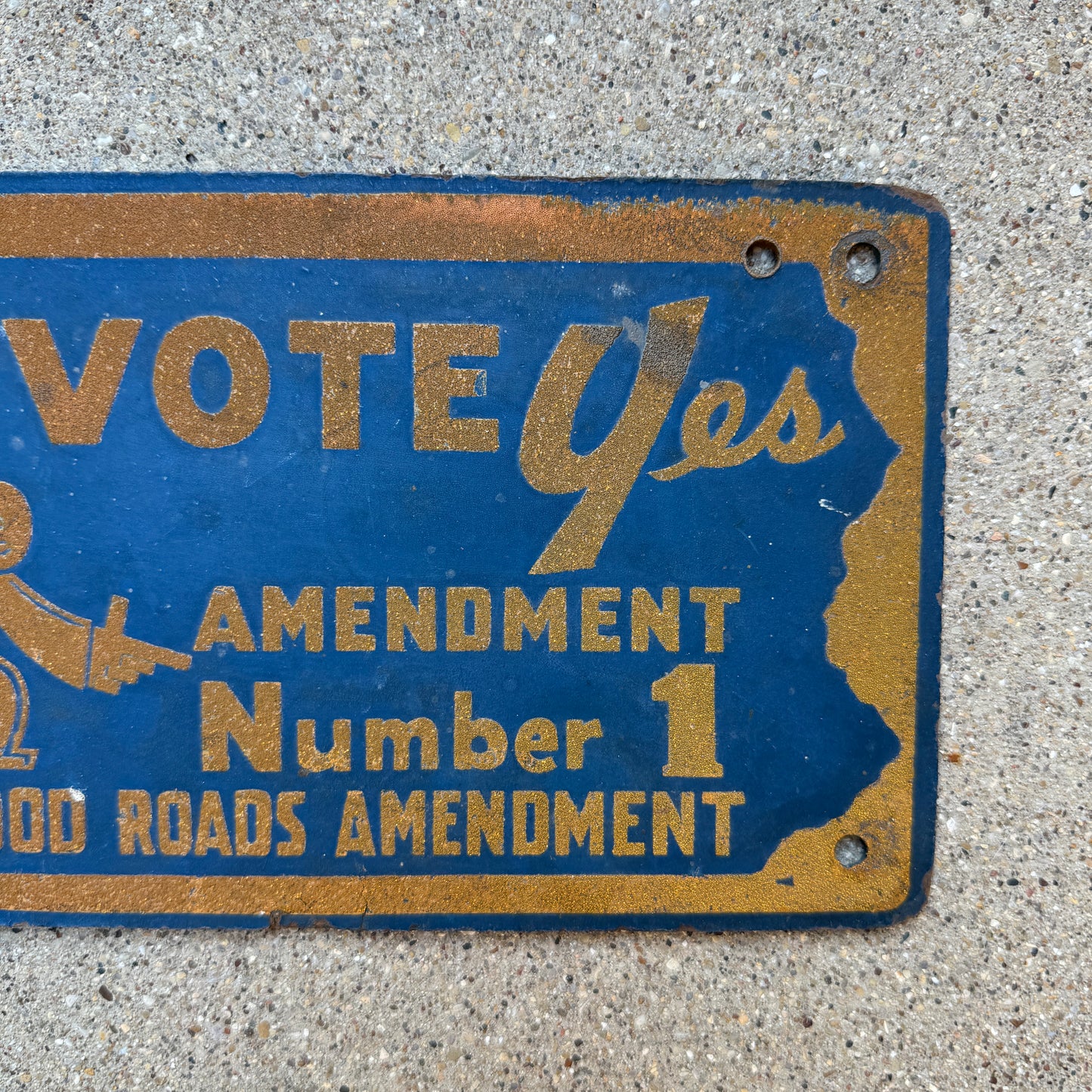 1940 Era Pennsylvania Good Roads License Plate Booster Vote Yes Number 1 Smaltz