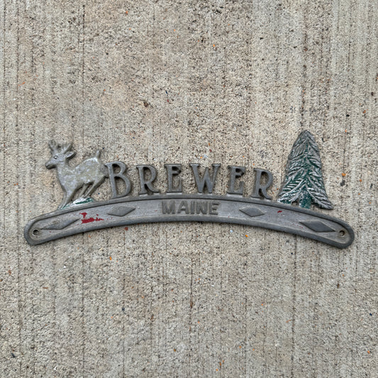 1950 Era Brewer Maine License Plate Topper Cast Aluminum