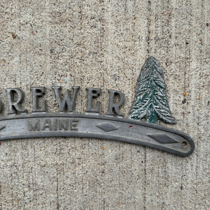 1950 Era Brewer Maine License Plate Topper Cast Aluminum