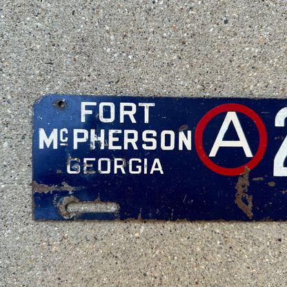 1950 Era Fort McPherson Georgia License Plate Topper | Vintage Military