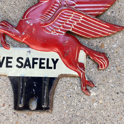 1950s Mobil Pegasus License Plate Topper Drive Safely