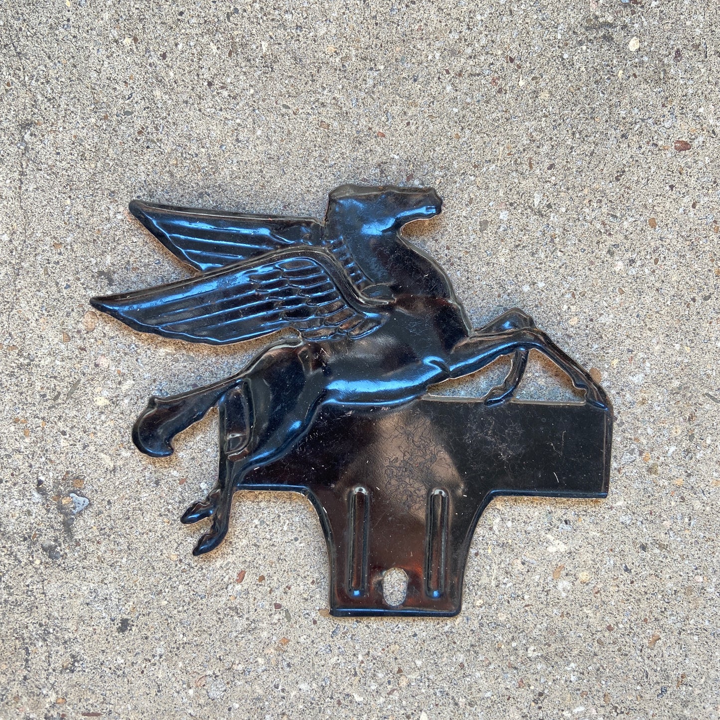1950s Mobil Pegasus License Plate Topper Drive Safely