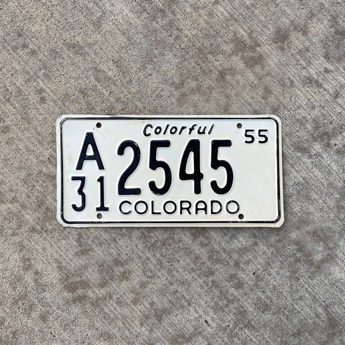 1955 Colorado License Plate Vintage Black White Wall Decor